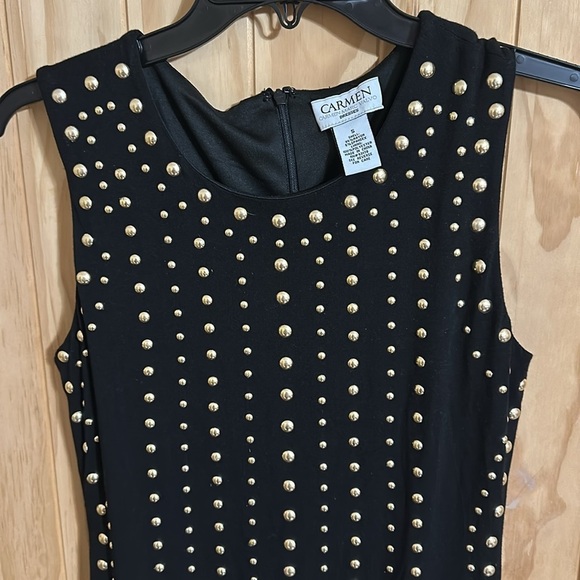 Carmen Marc Valvo Black Gold Studded Dress - Picture 5 of 5